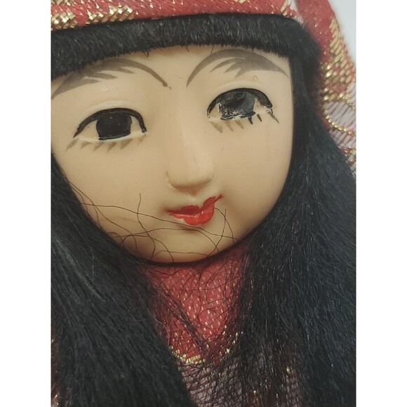 Japanese Daruma Hime Doll Wedding Painted Face Bride Wobbly Red Asian Metallic - Picture 6 of 9